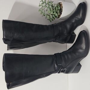 Naturalizer Black Leather Wide Calf Knee-High Boots